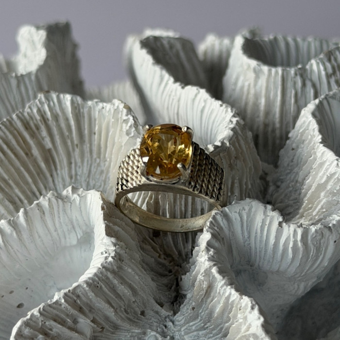 925 Sterling Silver Citrine Ring Size 6