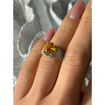 925 Sterling Silver Citrine Ring Size 6