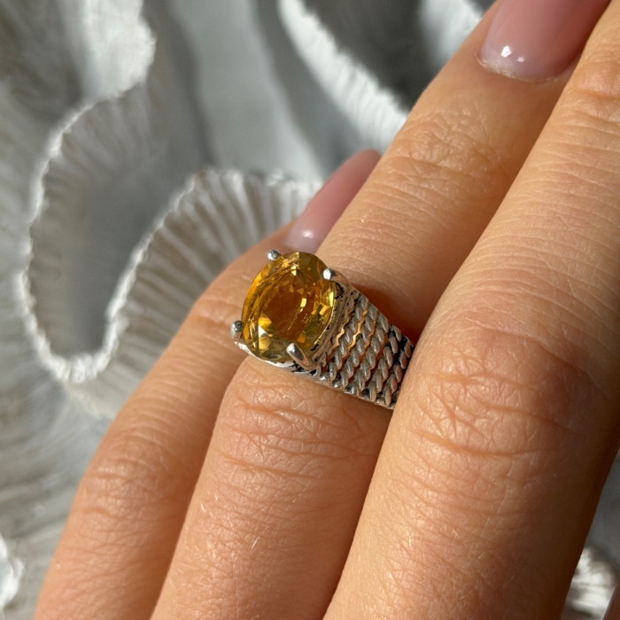 925 Sterling Silver Citrine Ring Size 6