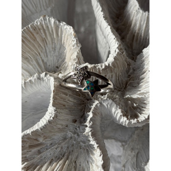 925 Sterling Silver White Topaz & Opal Stars Ring Size 8