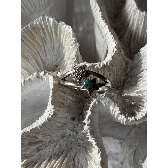 925 Sterling Silver White Topaz & Opal Stars Ring Size 8