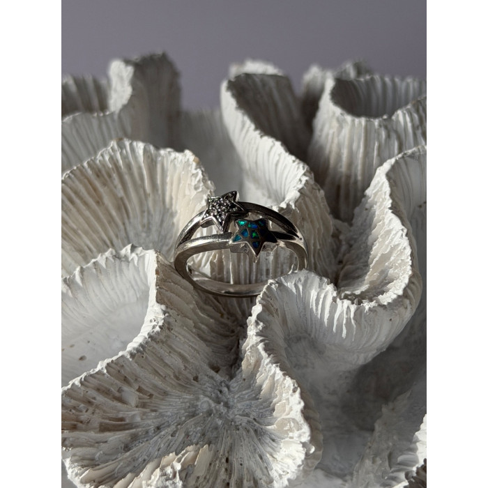 925 Sterling Silver White Topaz & Opal Stars Ring Size 8