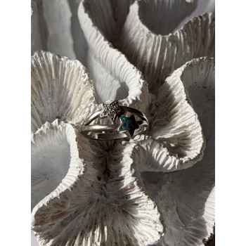 925 Sterling Silver White Topaz & Opal Stars Ring Size 8