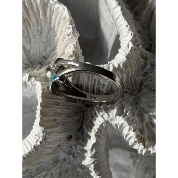 925 Sterling Silver White Topaz & Opal Stars Ring Size 8