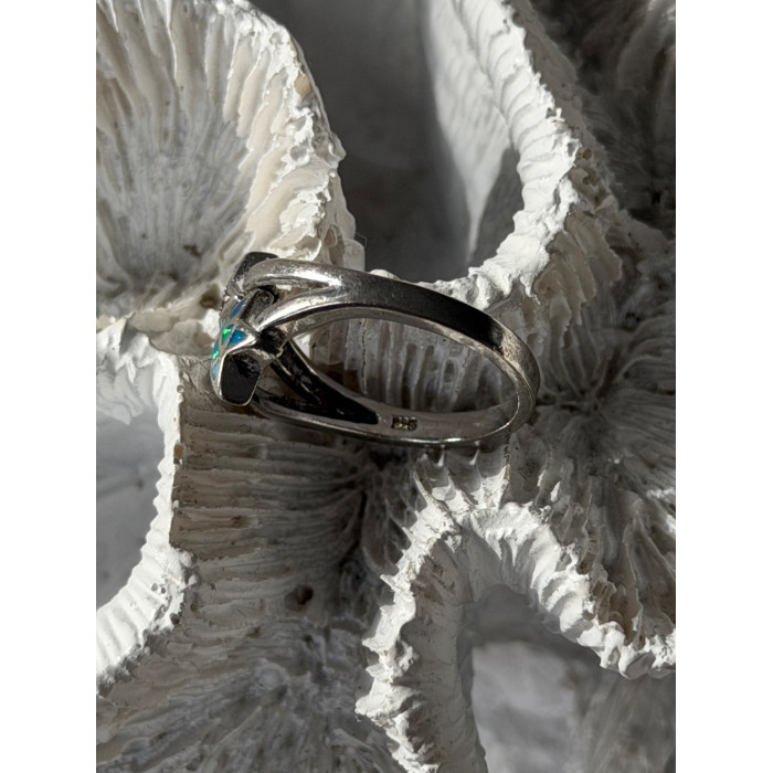 925 Sterling Silver White Topaz & Opal Stars Ring Size 8