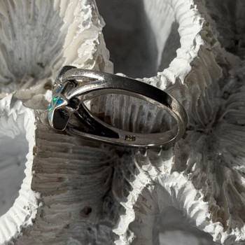925 Sterling Silver White Topaz & Opal Stars Ring Size 8