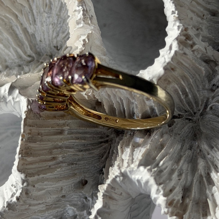 925 Sterling Silver 5 Amethysts Ring Size 8