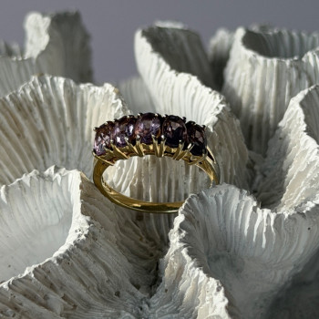925 Sterling Silver 5 Amethysts Ring Size 8
