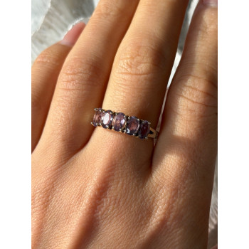925 Sterling Silver 5 Amethysts Ring Size 8