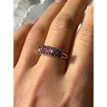 925 Sterling Silver 5 Amethysts Ring Size 8