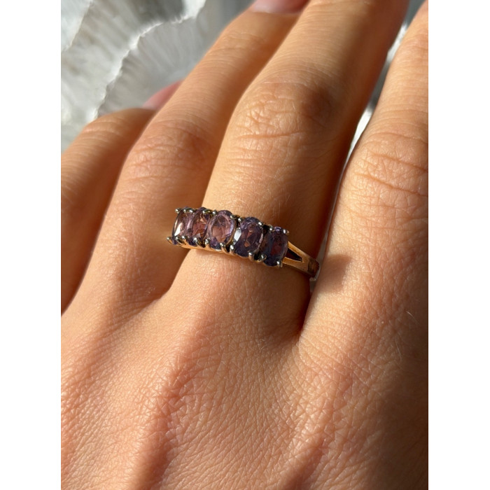 925 Sterling Silver 5 Amethysts Ring Size 8