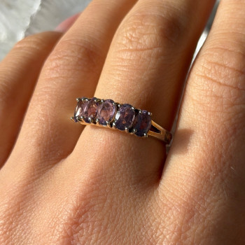 925 Sterling Silver 5 Amethysts Ring Size 8