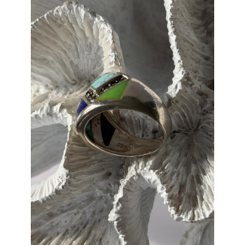 925 Sterling Silver Multi Color Stones Ring Size 8.5