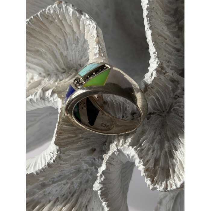 925 Sterling Silver Multi Color Stones Ring Size 8.5