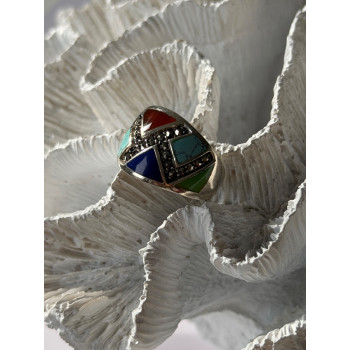 925 Sterling Silver Multi Color Stones Ring Size 8.5