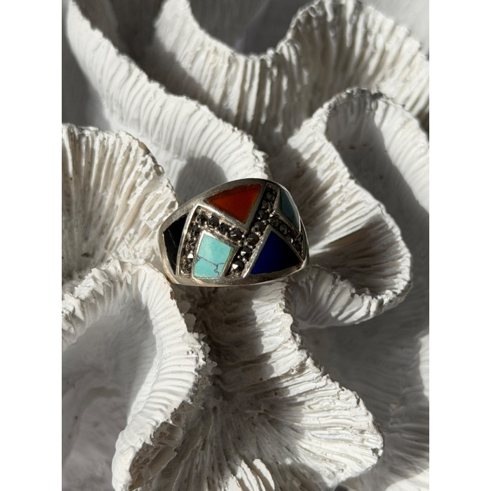 925 Sterling Silver Multi Color Stones Ring Size 8.5
