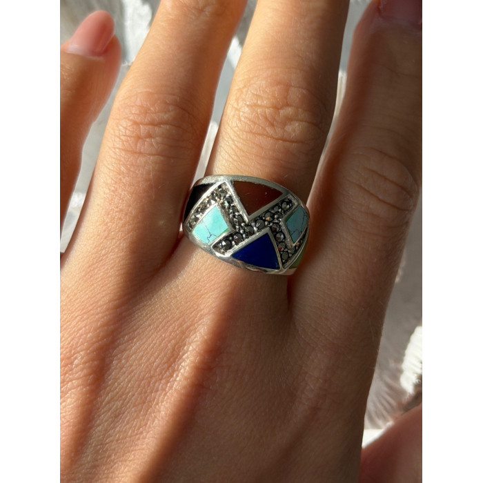 925 Sterling Silver Multi Color Stones Ring Size 8.5