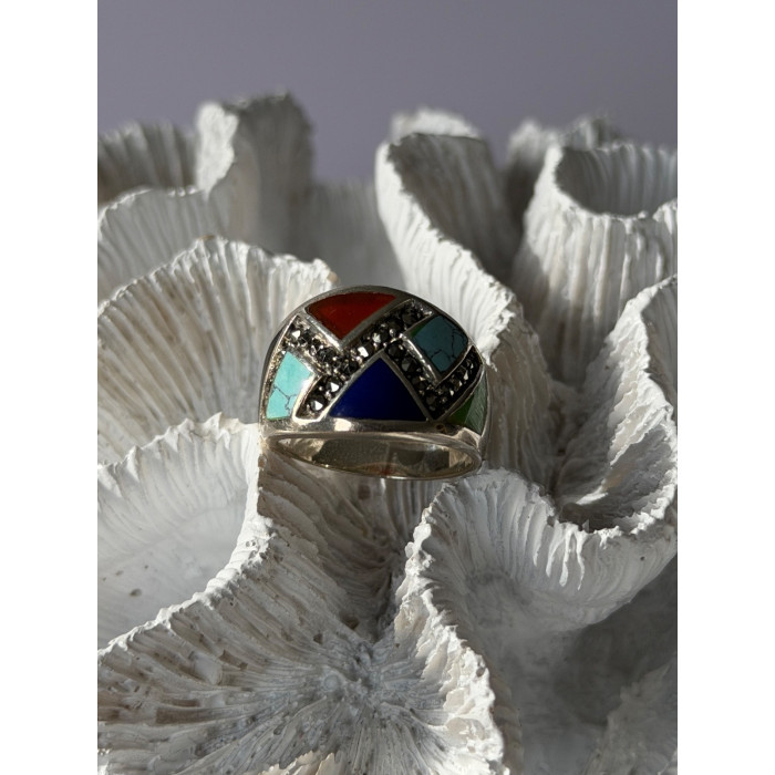 925 Sterling Silver Multi Color Stones Ring Size 8.5