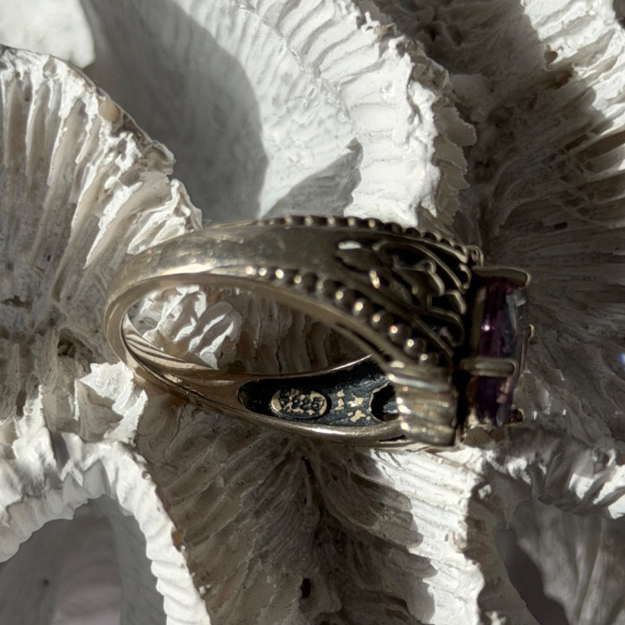 Vintage 925 Sterling Silver Amethyst Ring Size 8