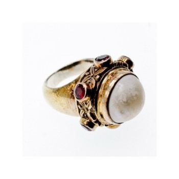 Vintage 925 Sterling Silver Mother of Pearl & Garnet Ring Size 6.5
