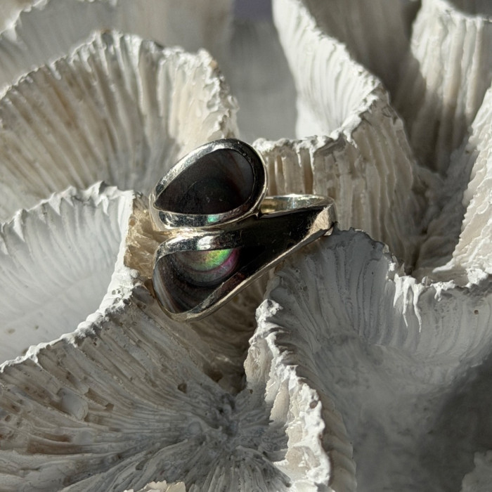 Vintage 925 Sterling Silver Abalone Ring Size 6
