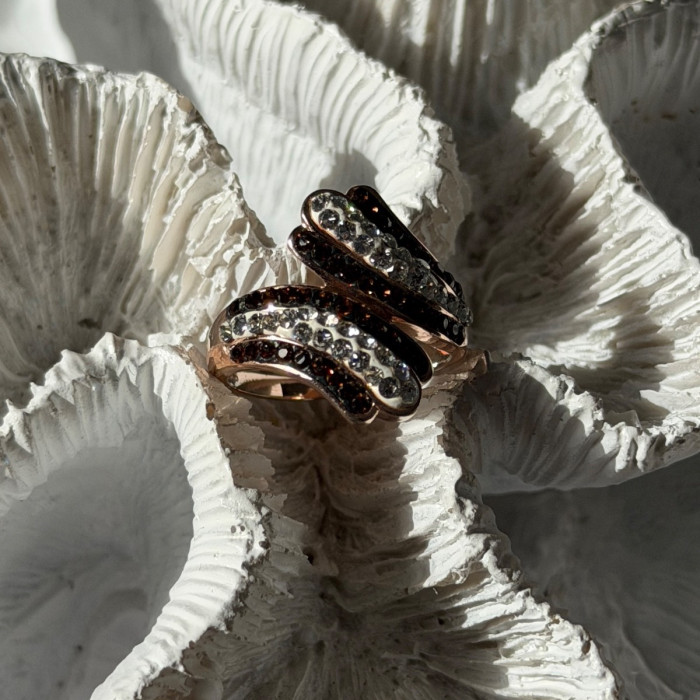 925 Sterling Silver Rose Gold Plated Cz Ring Size 7