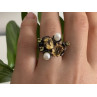 925 Sterling Blackened Silver Citrine, Peridot and Pearls Ring Size 7
