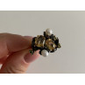 925 Sterling Blackened Silver Citrine, Peridot and Pearls Ring Size 7