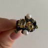 925 Sterling Blackened Silver Citrine, Peridot and Pearls Ring Size 7