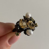 925 Sterling Blackened Silver Citrine, Peridot and Pearls Ring Size 7