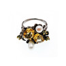 925 Sterling Blackened Silver Citrine, Peridot and Pearls Ring Size 7