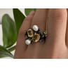 925 Sterling Blackened Silver Citrine, Peridot and Pearls Ring Size 7