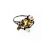 925 Sterling Blackened Silver Citrine, Peridot and Pearls Ring Size 7