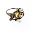 925 Sterling Blackened Silver Citrine, Peridot and Pearls Ring Size 7