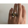 925 Sterling Blackened Silver Citrine, Peridot and Pearls Ring Size 7