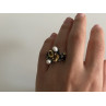 925 Sterling Blackened Silver Citrine, Peridot and Pearls Ring Size 7