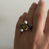 925 Sterling Blackened Silver Citrine, Peridot and Pearls Ring Size 7
