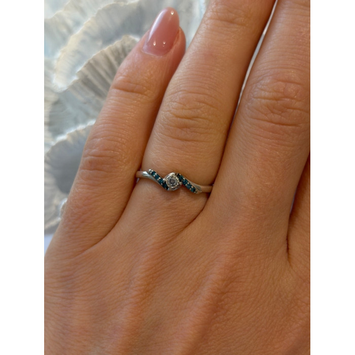 925 Sterling Silver White & Blue Topaz Ring Size 7