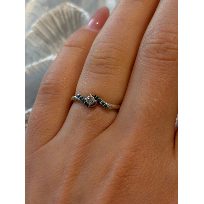 925 Sterling Silver White & Blue Topaz Ring Size 7