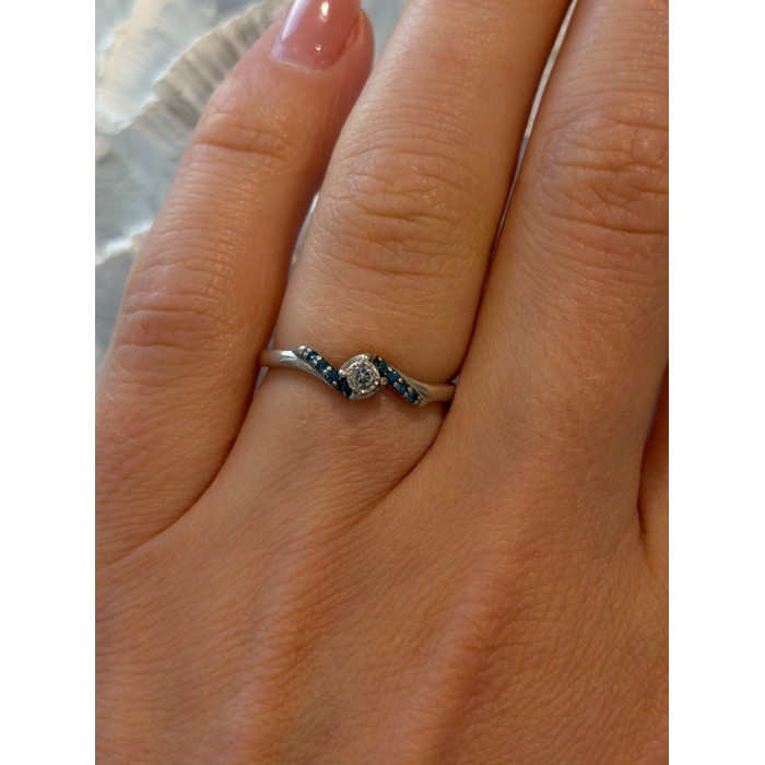 925 Sterling Silver White & Blue Topaz Ring Size 7