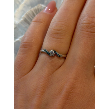 925 Sterling Silver White & Blue Topaz Ring Size 7