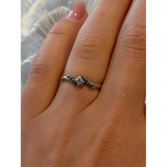 925 Sterling Silver White & Blue Topaz Ring Size 7