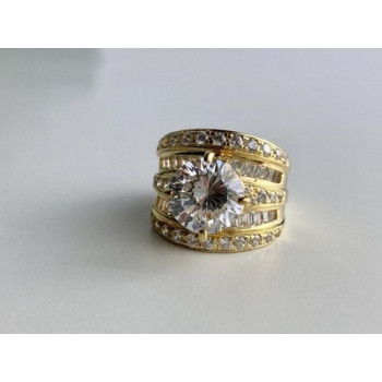 925 Sterling Silver Gold Plated CZ Ring Size 6.5