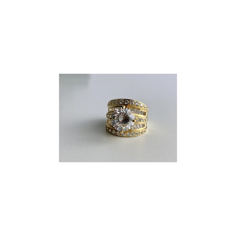 925 Sterling Silver Gold Plated CZ Ring Size 6.5