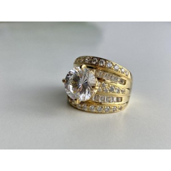 925 Sterling Silver Gold Plated CZ Ring Size 6.5