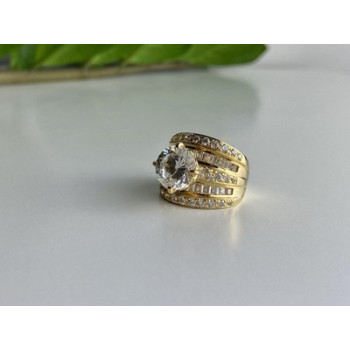 925 Sterling Silver Gold Plated CZ Ring Size 6.5