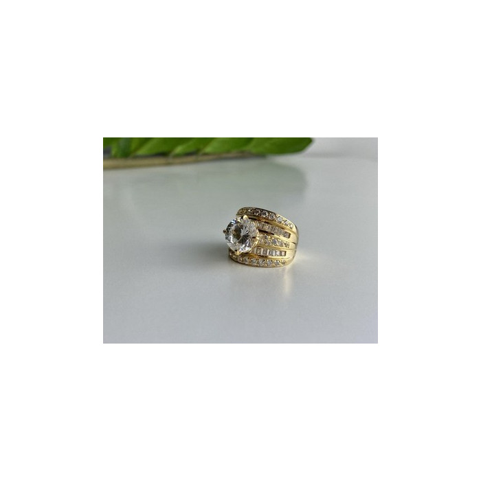 925 Sterling Silver Gold Plated CZ Ring Size 6.5