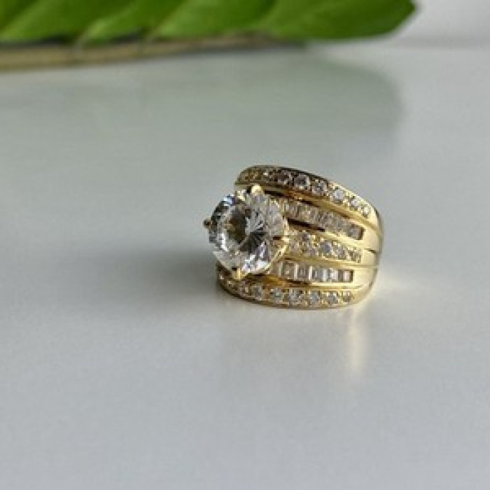 925 Sterling Silver Gold Plated CZ Ring Size 6.5