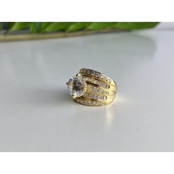 925 Sterling Silver Gold Plated CZ Ring Size 6.5