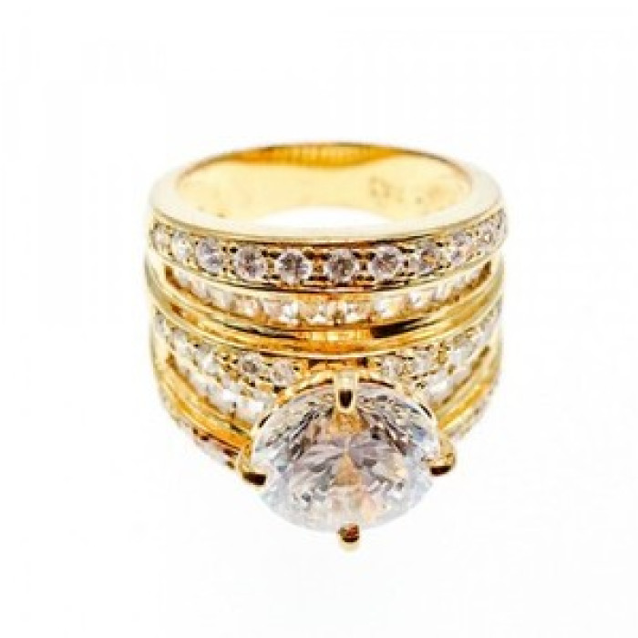 925 Sterling Silver Gold Plated CZ Ring Size 6.5